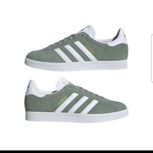 Adidas Mens Gazelle Shoes In Silver Green / Cloud White / Gold Metallic 7